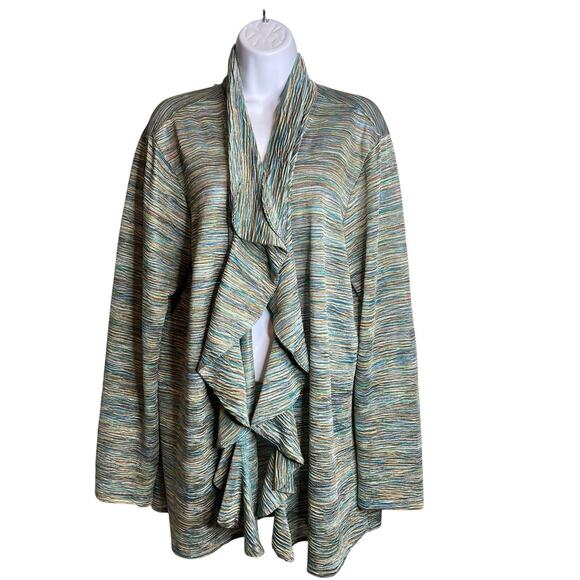 Coldwater Creek Women's Striped Ruffled Drape Front Cardigan Size 2X Lagenlook - Picture 1 of 10